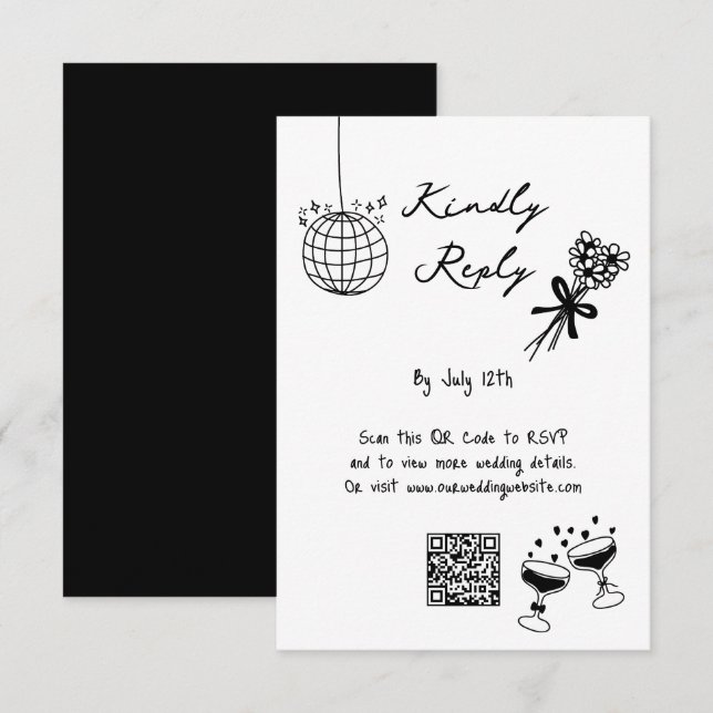 Carte D'accompagnement Illustrations noires dessinées à la main Doodles M (Devant / Derrière)