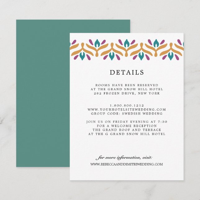 Carte D'accompagnement Indian Folk Art Jade Green MARIAGE Détails sur l'i (Devant / Derrière)