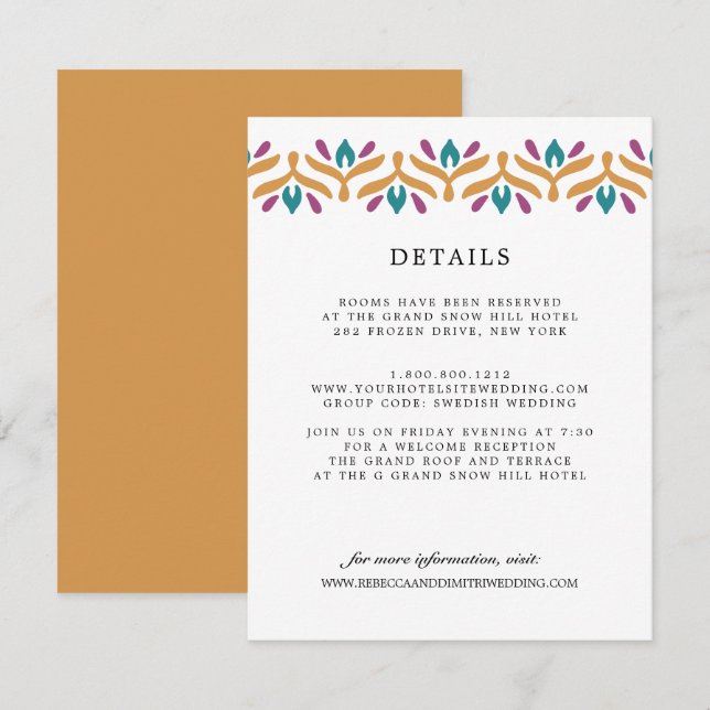 Carte D'accompagnement Indian Folk Art Mustard MARIAGE Détails sur l'invi (Devant / Derrière)