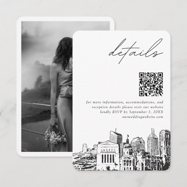 Carte D'accompagnement Indianapolis Mariage Détails modernes Code QR (Devant / Derrière)