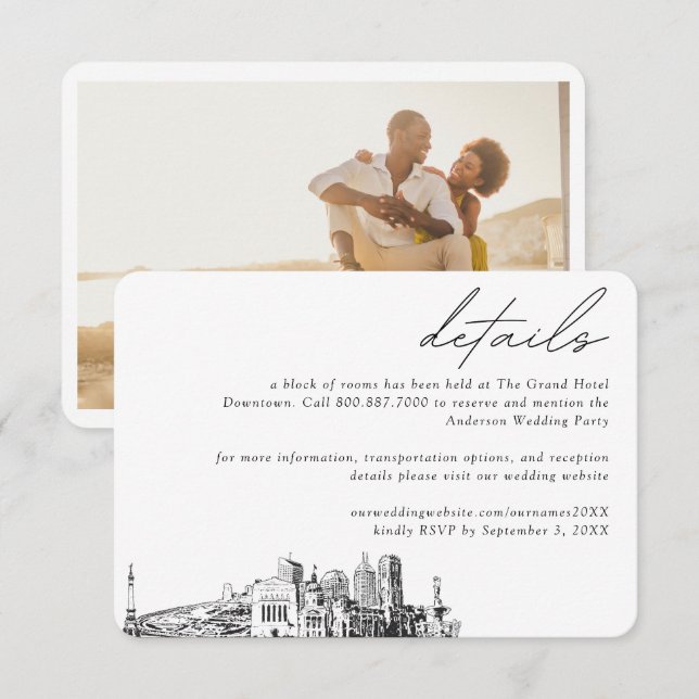 Carte D'accompagnement Indianapolis Mariage Hotel Détails du bloc de cham (Devant / Derrière)