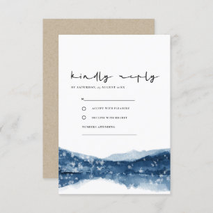 CARTE D'ACCOMPAGNEMENT INDIGO BLUE LAKE MOUNTAINS SNOWFALL MARIAGE RSVP