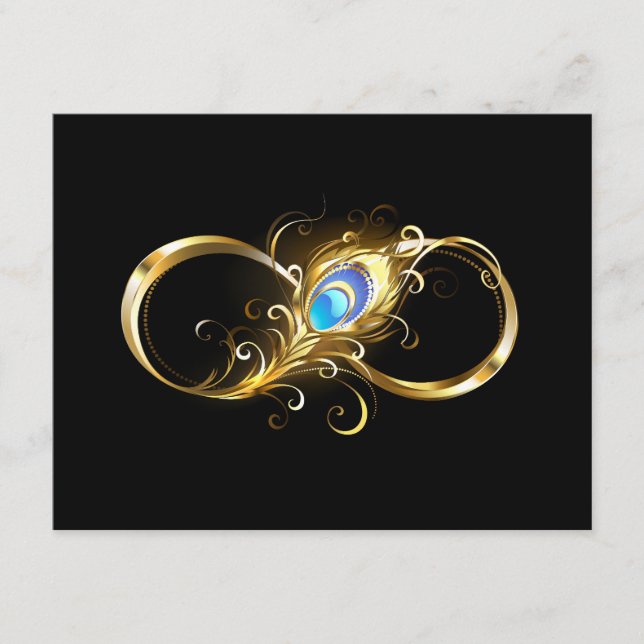 Carte D'accompagnement Infinité avec plume de paon doré (Devant)