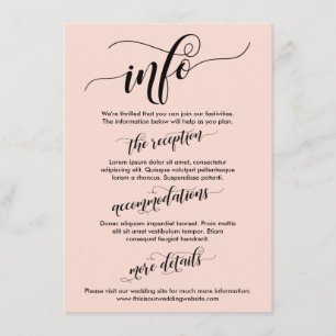 Carte D'accompagnement Info Mariage de script simple et complexe rose pâl