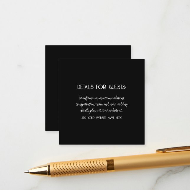 Carte D'accompagnement Information du mariage Invités Black White 2023 (Devant/Arrière en situation)