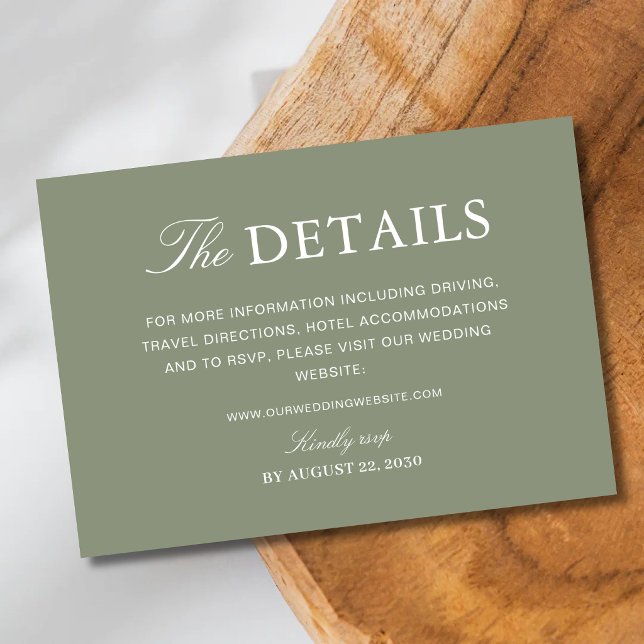 Carte D'accompagnement Informations de mariage à l'écriture classique ver (Classic dusty green enclosure cards keep wedding details clear with elegant, timeless charm.)