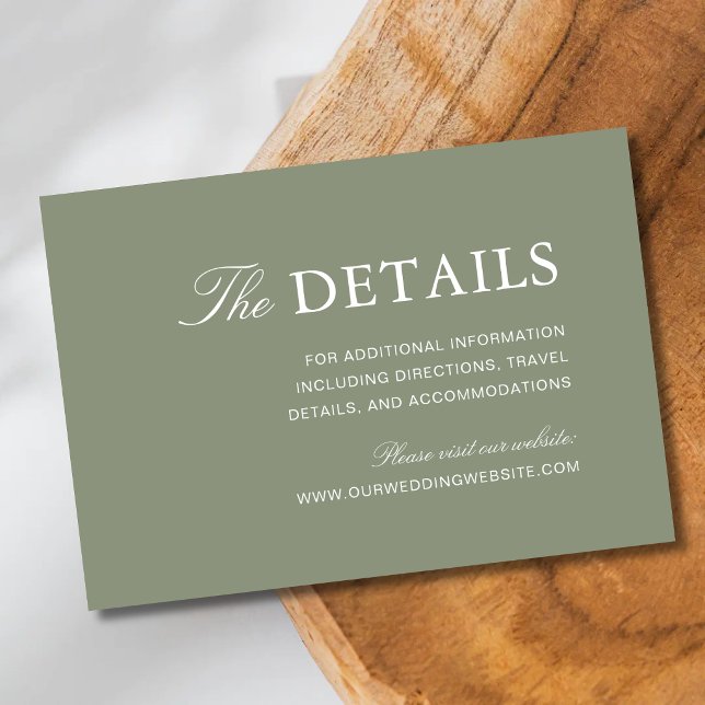 Carte D'accompagnement Informations de mariage à l'écriture classique ver (Classic dusty green enclosure cards provide wedding details with timeless style and clarity.)