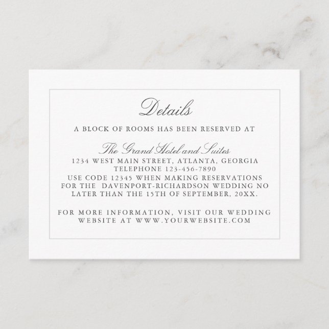 Carte D'accompagnement Informations de mariage à l'élégance classique sim (Devant)