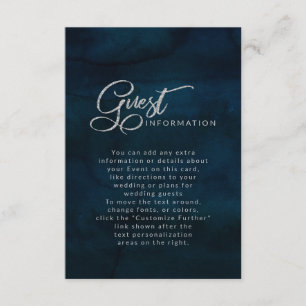 Carte D'accompagnement Informations de mariage élégantes bleu foncé Lustr