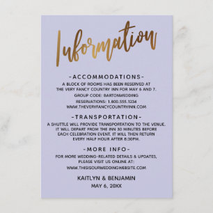 Carte D'accompagnement Informations de mariage lavande typographie or fau