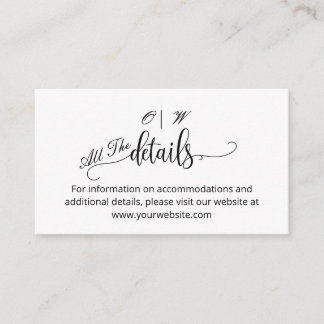 Carte D'accompagnement Informations de mariage minimalistes chic noir et