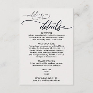 Carte D'accompagnement Informations de mariage minimalistes noir et blanc