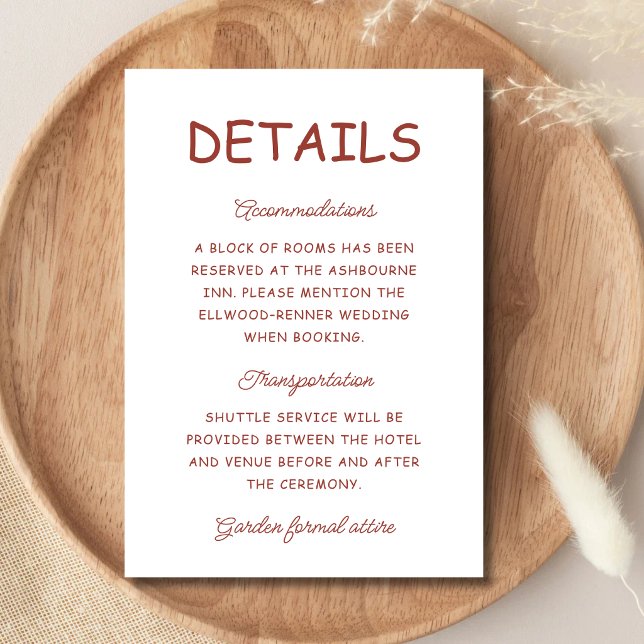 Carte D'accompagnement Informations de mariage rétro rouge et blanc (Retro red and white wedding enclosure cards share key details with timeless elegance.)
