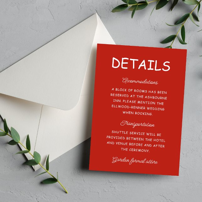 Carte D'accompagnement Informations de mariage rétro rouge et blanc (Retro red and white information enclosure cards keep wedding details organized and stylish.)