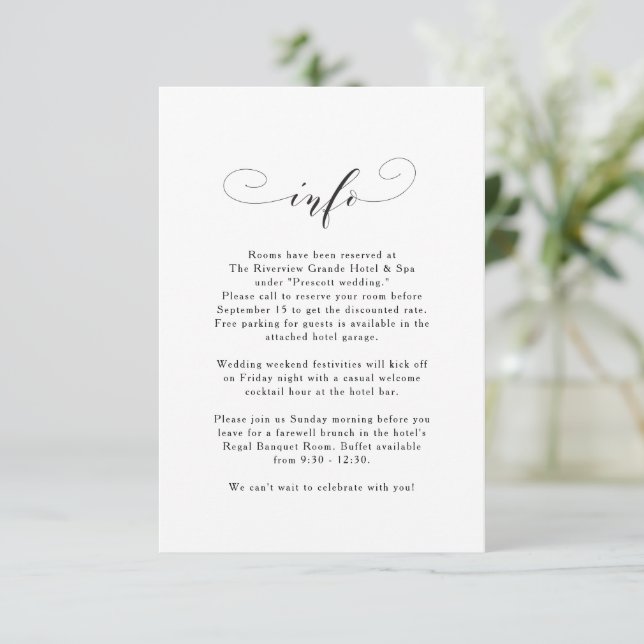 Carte D'accompagnement Informations mariage simples et simples (Debout devant)