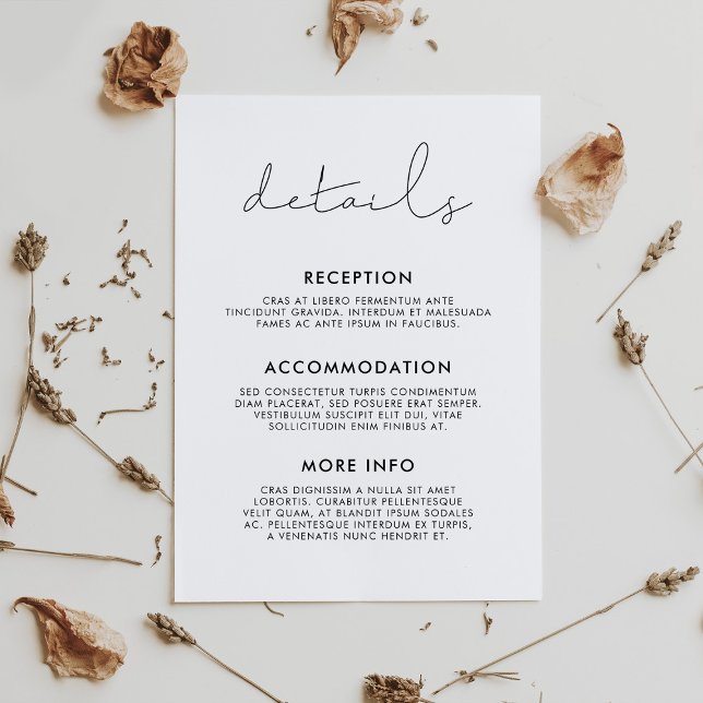 Carte D'accompagnement Informations pour les invités de mariage minimalis (Handwritten minimalist wedding guest information enclosure card)