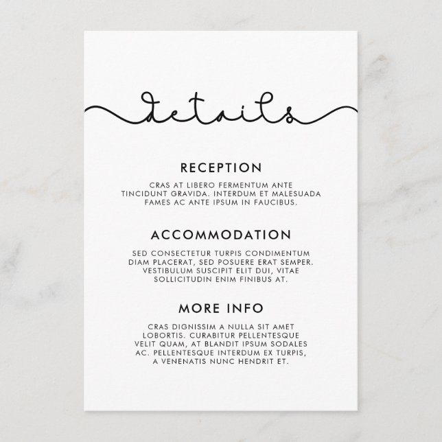 Carte D'accompagnement Informations simples et mignonnes pour les invités (Devant)