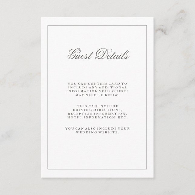 Carte D'accompagnement Informations simples sur le client Mariage blanc e (Devant)