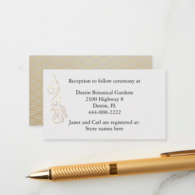 Carte D'accompagnement Informations sophistiquées sur le Mariage Gold Lux (Devant/Arrière en situation)