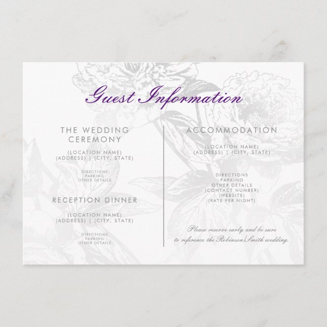 Carte D'accompagnement Informations sur le client mariage Floral Argent P (Devant)