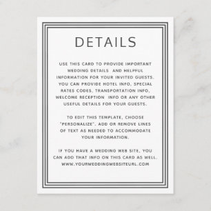 Carte D'accompagnement Informations sur le Mariage blanc de cadre simple