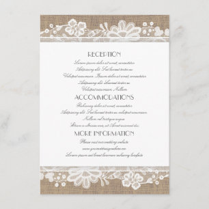 Carte D'accompagnement Informations sur le Mariage Burlap and Lace