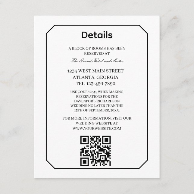 Carte D'accompagnement Informations sur le mariage - Classique Élégance S (Devant)