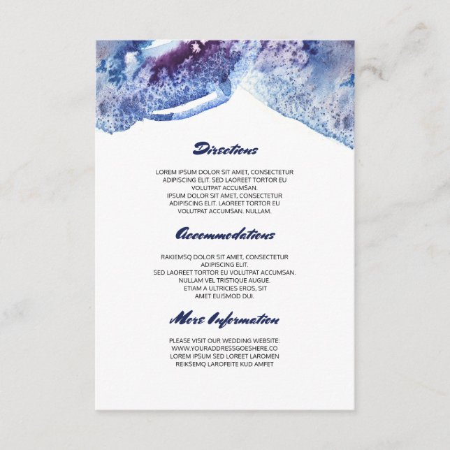 Carte D'accompagnement Informations sur le Mariage Crystal Blue Watercolo (Devant)