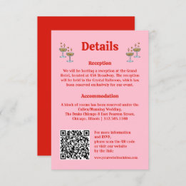 Carte D'accompagnement Informations sur le Mariage de code QR rose et rou