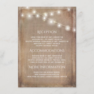 Carte D'accompagnement Informations sur le Mariage de la chaîne de Burlap