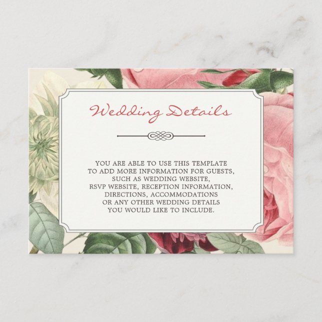 Carte D'accompagnement Informations sur le Mariage du cadre de fleurs vin (Devant)
