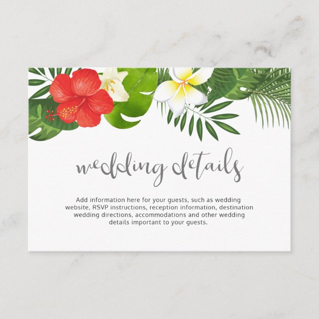 Carte D'accompagnement Informations sur le Mariage floral tropical ID475 (Devant)