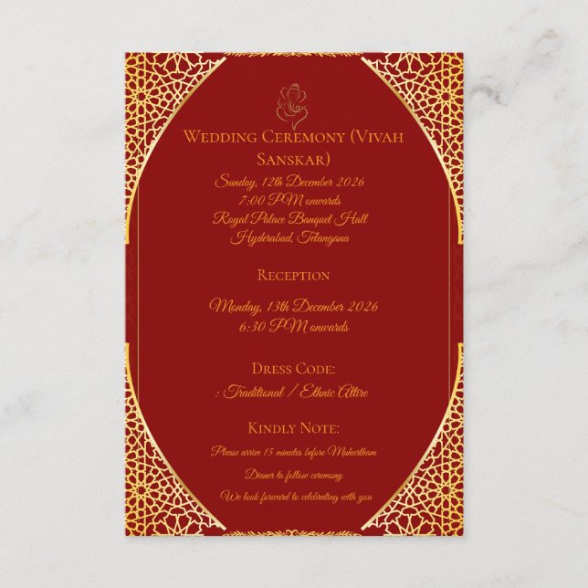 Carte D'accompagnement | Informations sur le mariage royal indien Insert (Devant)