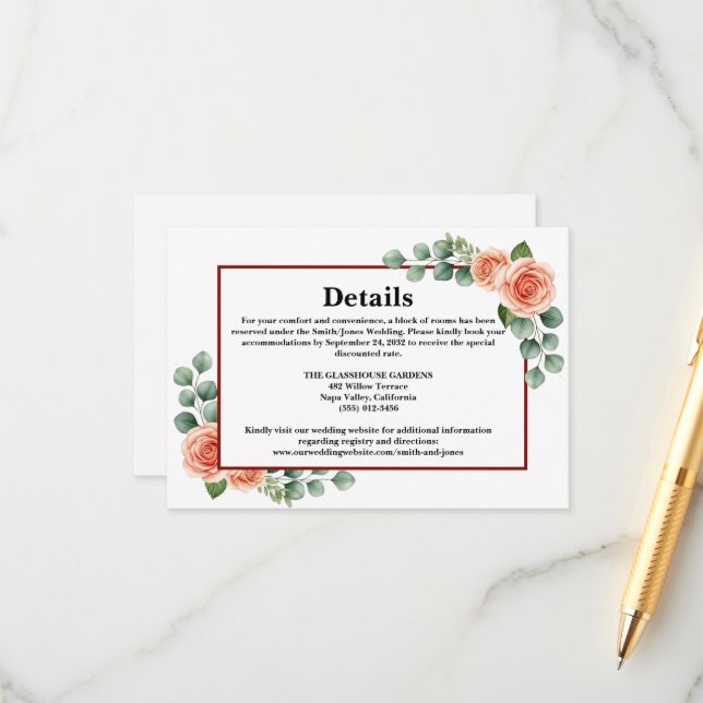 Carte D'accompagnement Informations sur le site Web de mariage botanique  (Devant/Arrière en situation)