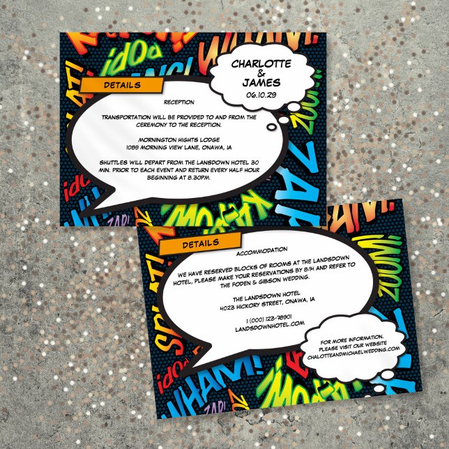 Carte D'accompagnement Informations sur les détails de mariage de bande d (Fun Comic Book Wedding Details Information Enclosure Card)