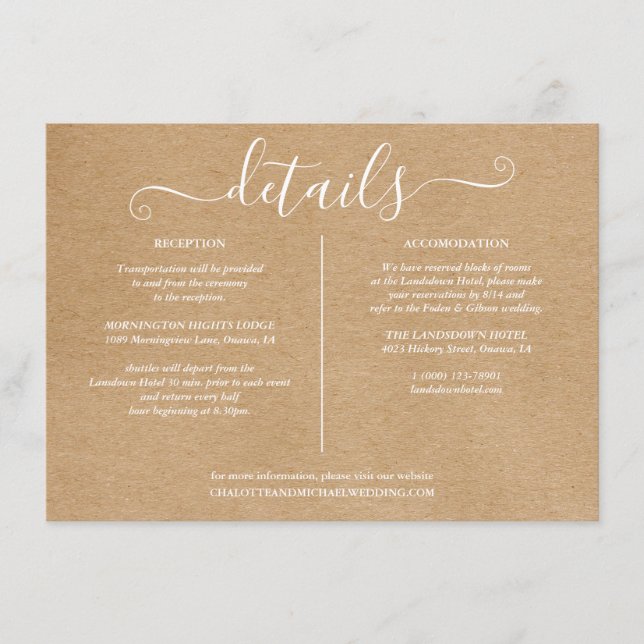 Carte D'accompagnement Informations sur les détails de mariage de Rustic  (Devant)