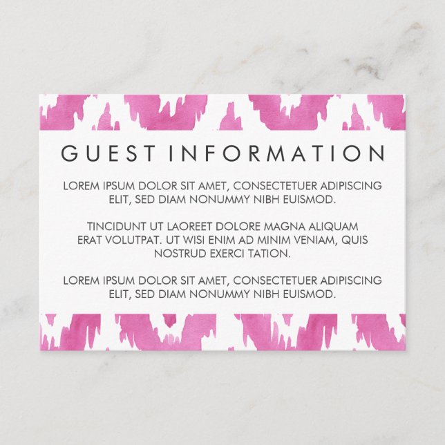 Carte D'accompagnement Informations sur les invités Ikat Rose Chaud (Devant)