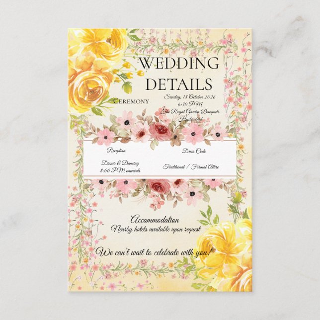 Carte D'accompagnement Informations sur un mariage romantique pastel (Devant)