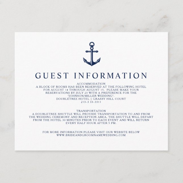 Carte D'accompagnement Informations vintages sur l'Ancre Nautique (Devant)