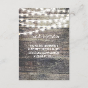 Carte D'accompagnement Infos pour les invités de mariage avec bois rustiq