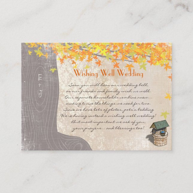 Carte D'accompagnement Initiales de l'arbre d'automne Jaune Orange Wishin (Devant)