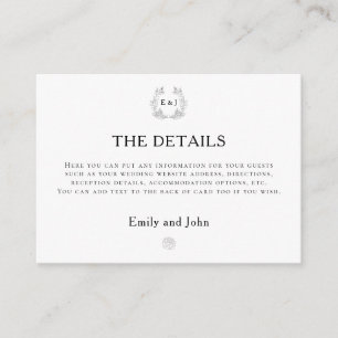 Carte D'accompagnement Initiales du monogramme feuille Texte noir Détails