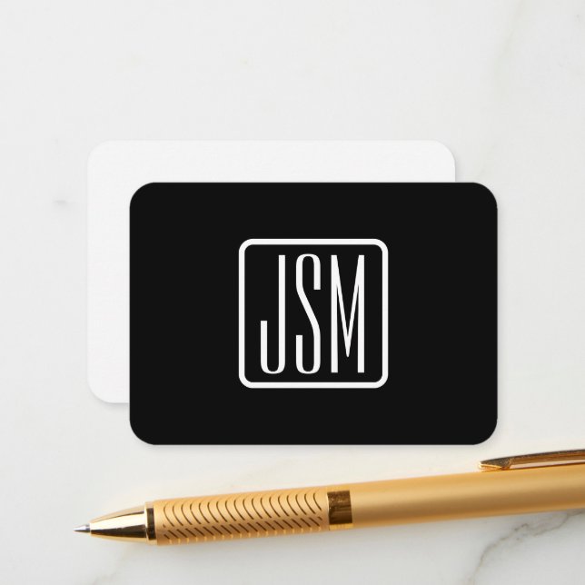 Carte D'accompagnement Initiales Monogrammées Modernes | Noir & Blanc (Devant/Arrière en situation)