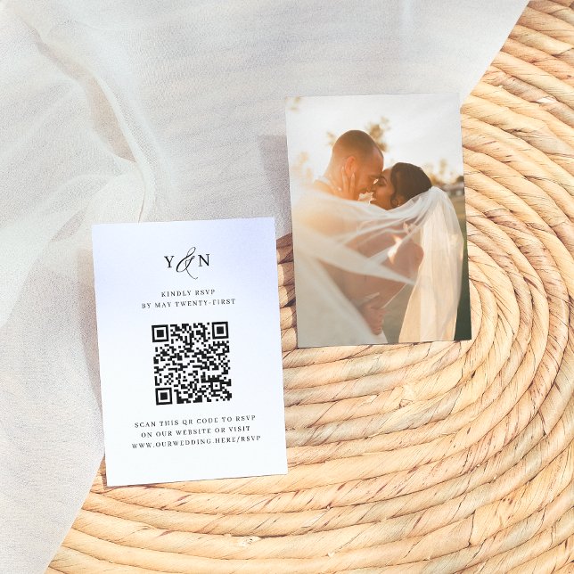 Carte D'accompagnement Initiales simples Elégante Photo QR Code Mariage R (Créateur téléchargé)