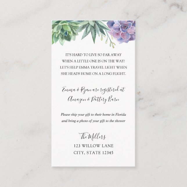 Carte D'accompagnement Insérés de baby shower longue distance Succulents (Devant)