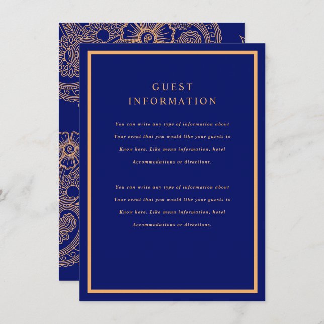 Carte D'accompagnement Insertion de Mariage Mehndi (Devant / Derrière)