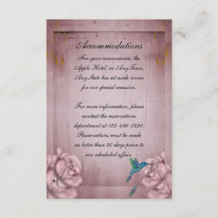 Carte D'accompagnement Insertion d'hôtel de mariage de colibri de rose de