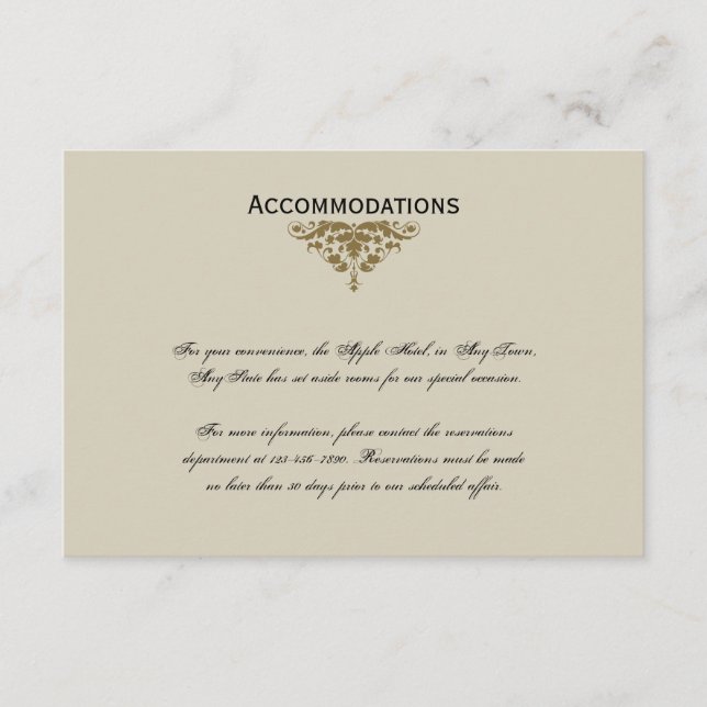 Carte D'accompagnement Insertion en ivoire noir et or Mariage damassé (Devant)