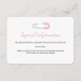 Carte D'accompagnement Insertions d'informations sur le pingouin rose béb