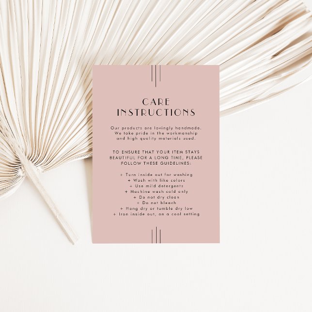 Carte D'accompagnement Instructions de soin de produit de blush Art Déco  (EVERLY Art Deco Blush Product Care Instructions Enclosure Card)